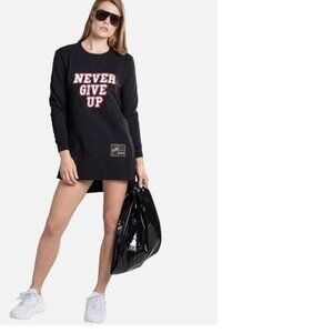Roberto Cavalli Sport Never Give Up Womens Sweatshirt XS Black Textured Text